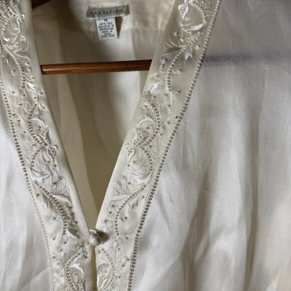Ann Taylor Silk Ivory w/ Embellishments Shantung Jacket Sz 12/Tank Sz 10 Set - Picture 6 of 14
